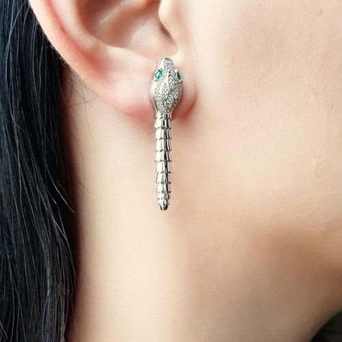 Yılan Derisi Dokulu Tasarım Kadın Gümüş Küpe - CNG Jewels (1)