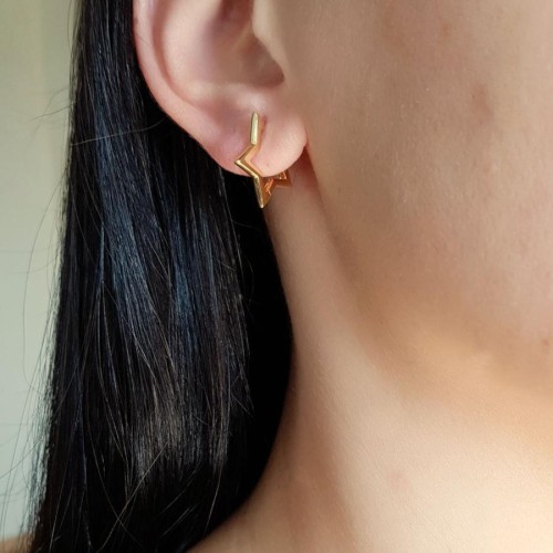 Yıldız Halka Gold Gümüş Bayan Küpe - CNG Jewels