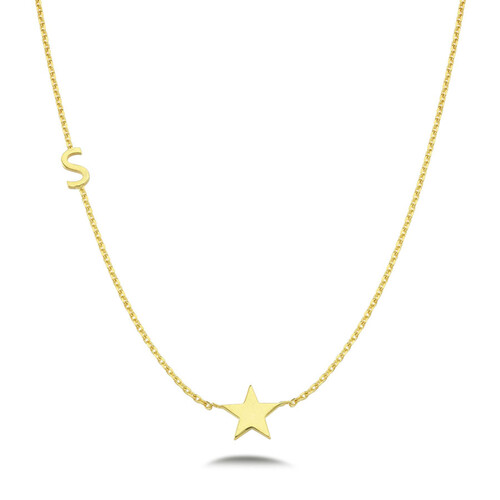 Yıldızlı Kişiye Özel Harf Gümüş Bayan Kolye - CNG Jewels
