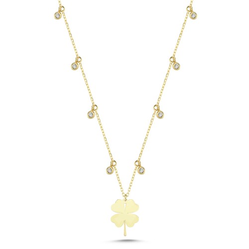Yonca Taşlı Charm Gold Kadın Gümüş Kolye - CNG Jewels