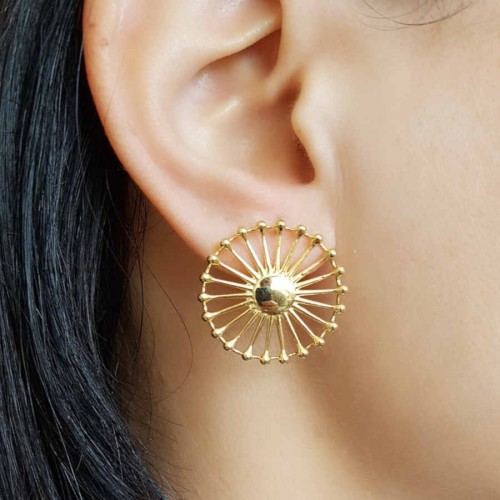 Round Mill Gold Silver Women's Earrings 