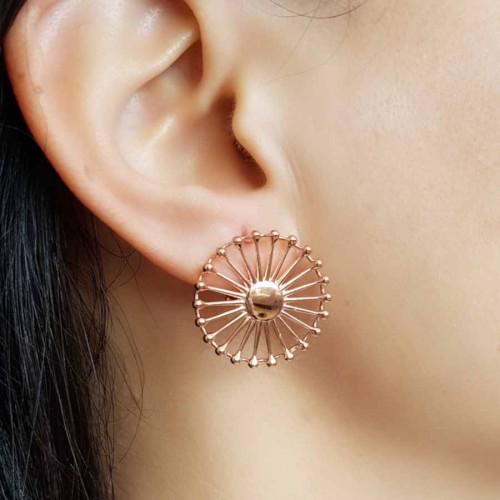 Round Mill Rosegold Silver Women's Earrings 