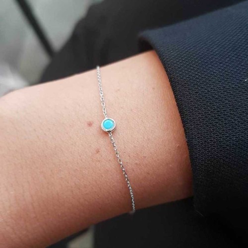 Silver Women's Bracelet with Round Tiny Turquoise Stones - CNG Jewels