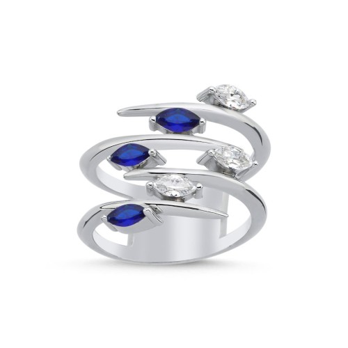 Zigzag Sapphire Silver Women's Ring 
