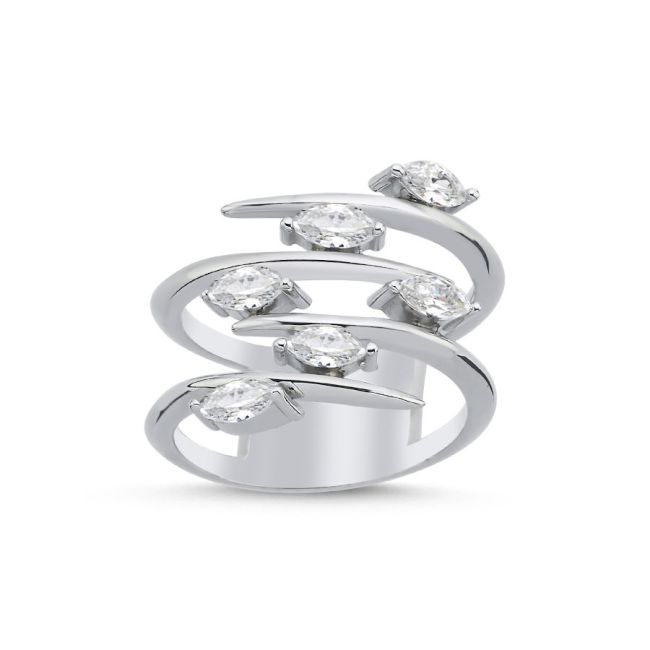 Zigzag Markiz Tasarım Gümüş Yüzük - 1