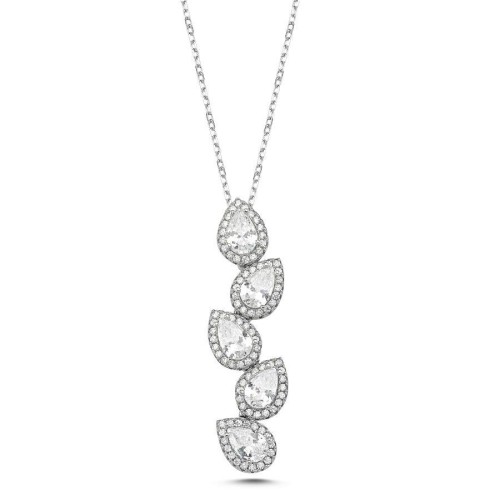 Zikzak Beş Damla Taşlı Gümüş Kadın Kolye - CNG Jewels