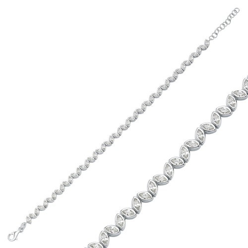 Zikzak Markiz Taşlı Gümüş Suyolu Bileklik - CNG Jewels