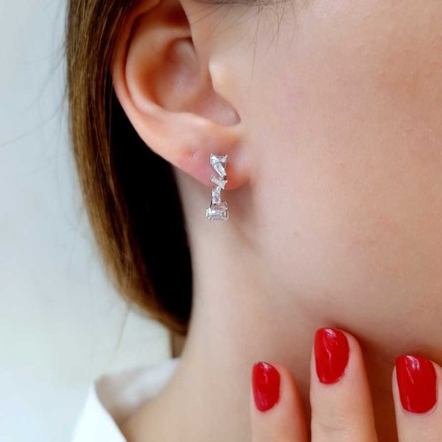 Zigzag Trapeze Minimal Silver Hoop Earrings - CNG Jewels (1)