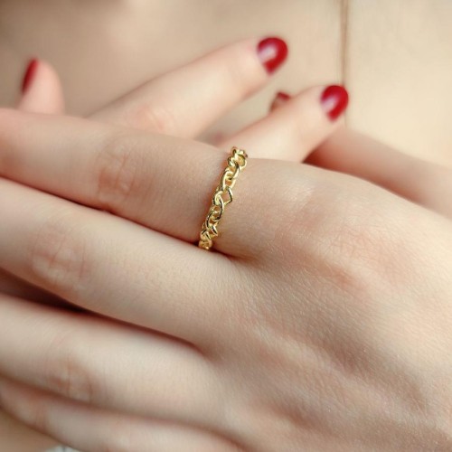 Zincir Figürlü Gold Gümüş Kadın Yüzük - CNG Jewels (1)