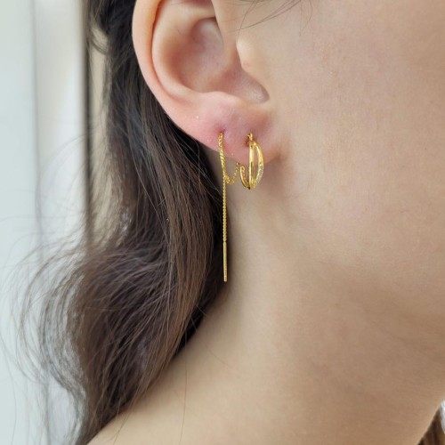 Zincirli Çift Halka Gold Gümüş Kadın Küpe - CNG Jewels (1)