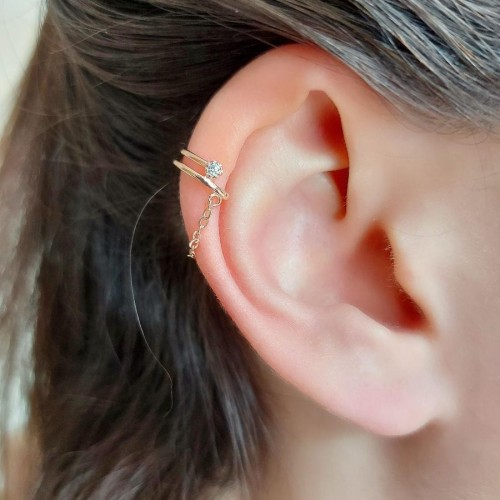 Zincirli Halka Kıkırdak Cuff Rose Gümüş Kadın Küpe - CNG Jewels