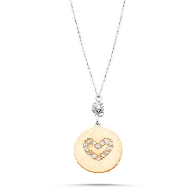 Zirkon Taşlı Kalp Gümüş Kadın Kolye - 1