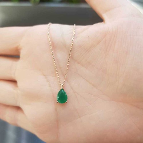 Zümrüt Renk Küçük Damla Rose Gümüş Bayan Kolye - CNG Jewels (1)
