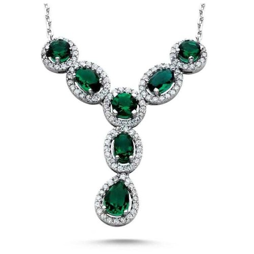 Zümrüt Taşlı Anturaj Gümüş Bayan Kolye - CNG Jewels