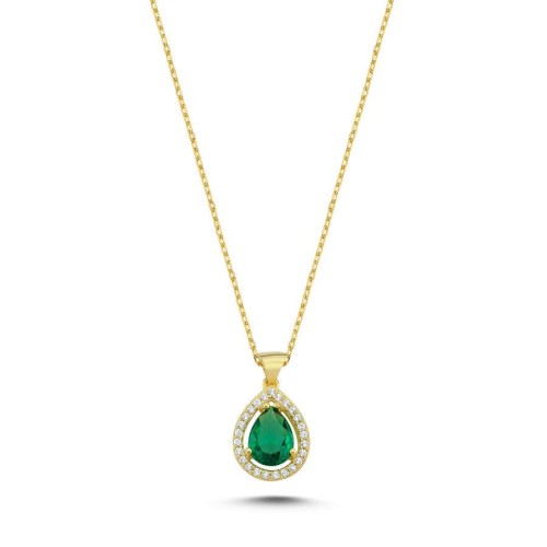 Zümrüt Yeşili Damla Anturaj Gümüş Kadın Kolye - CNG Jewels