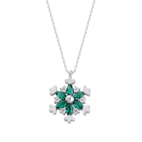 Zümrüt Yeşili Kartanesi 14 Ayar Beyaz Altın Kolye - CNG Jewels