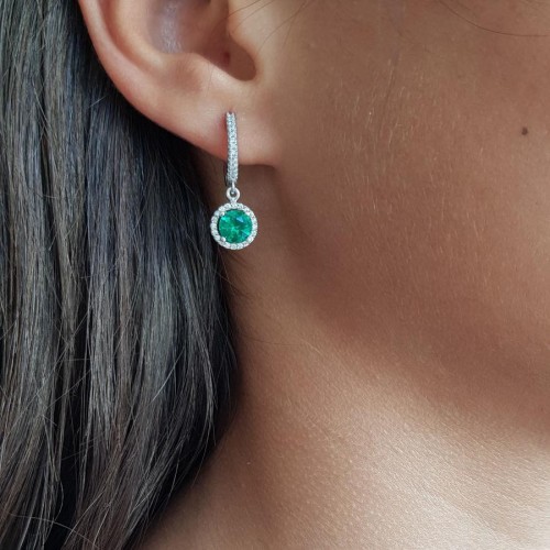 Zümrüt Yeşili Sallantılı Taşlı Kadın Gümüş Küpe - CNG Jewels (1)