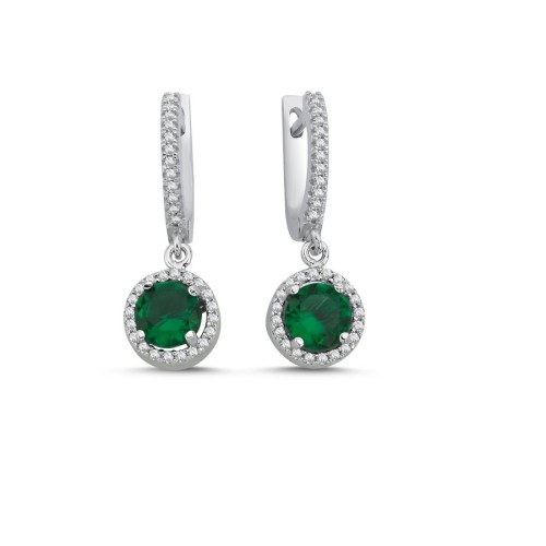 Zümrüt Yeşili Sallantılı Taşlı Kadın Gümüş Küpe - CNG Jewels